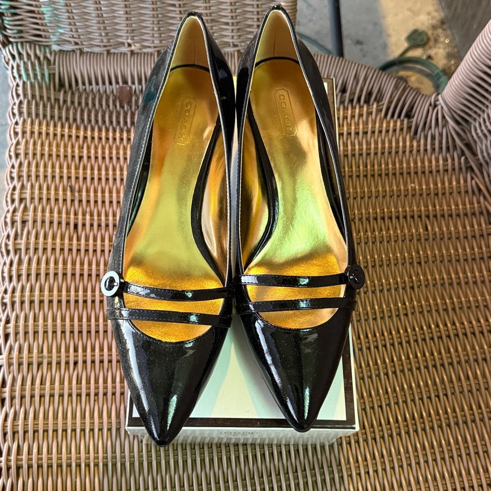 Coach Natasya Black Soft Patent Leather Kitten Heels Shoes Size 8.5